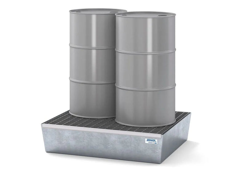 Dark Gray Spill Pallet Classic-Line In Steel For 2 Drums, Galvanised, With Grid