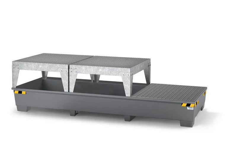 Dim Gray Spill Pallet Pro-Line In Steel For 3 IBCs, Painted, 2 Dispensing Platforms and 1 Grid