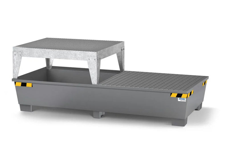 Slate Gray Spill Pallet Pro-Line In Steel For 2 IBCs, Painted, Dispensing Platform and Grid