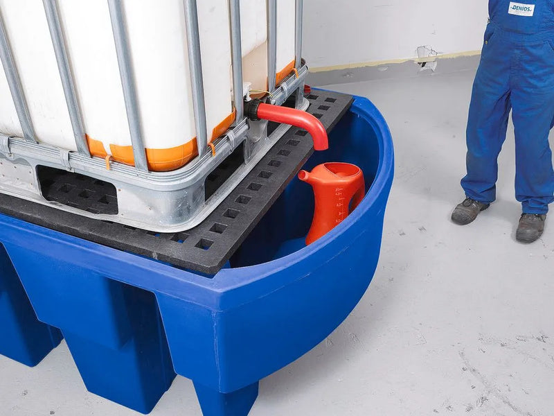 Midnight Blue Spill Pallet Classic-Line In Polyethylene (PE) for 1 IBC, With Dispensing Area and PE Grid