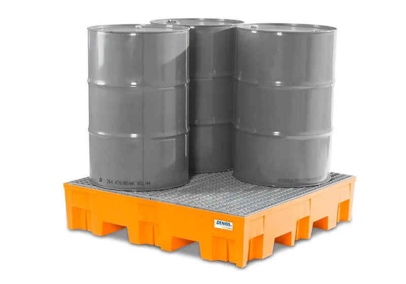 Slate Gray Spill Pallet Base-Line In Polyethylene (PE) For 4 Drums, With Galvanised Grid