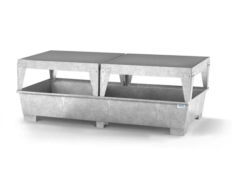 Gray Spill Pallet Classic-Line In Steel For 2 IBCs, Galvanised, With 2 Dispensing Platforms
