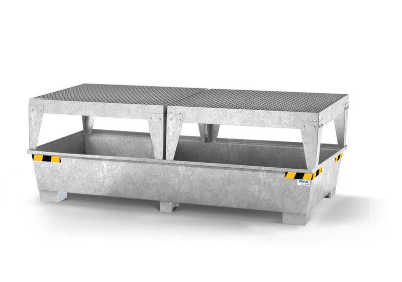 Gray Spill Pallet Pro-Line In Steel For 2 IBCs, Galvanised, 2 Dispensing Platforms