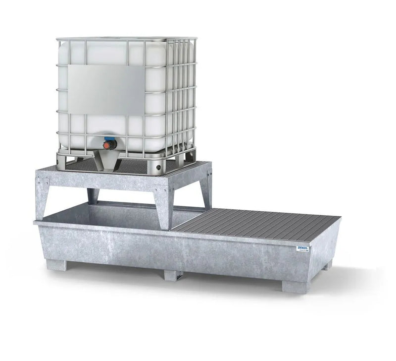 Gray Spill Pallet Classic-Line in Steel For 2 IBCs, Galv. Platform and Grid
