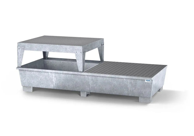 Dark Gray Spill Pallet Classic-Line in Steel For 2 IBCs, Galv. Platform and Grid