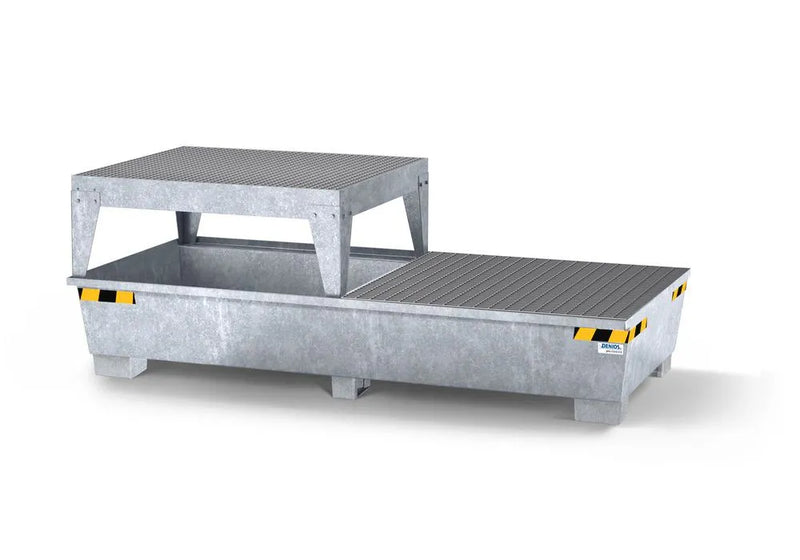 Gray Spill Pallet Pro-Line In Steel For 2 IBCs, Galv., Dispensing Platform and Grid