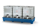 Gray Spill Pallet Classic-Line In Steel For 3 IBCs, Painted, 3 Grids