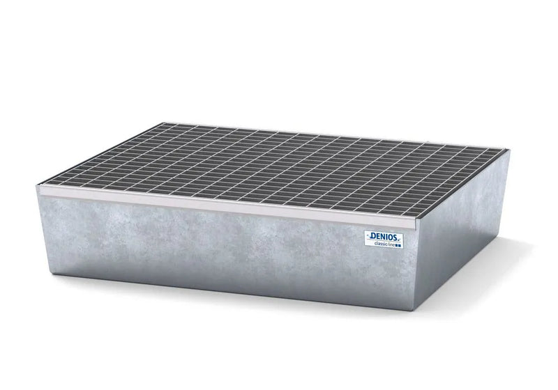 Gray Spill Pallet Classic-Line In Steel For 2 Drums, Galvanised, With Grid