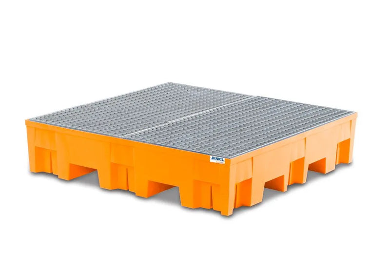 Dark Gray Spill Pallet Base-Line In Polyethylene (PE) For 4 Drums, With Galvanised Grid