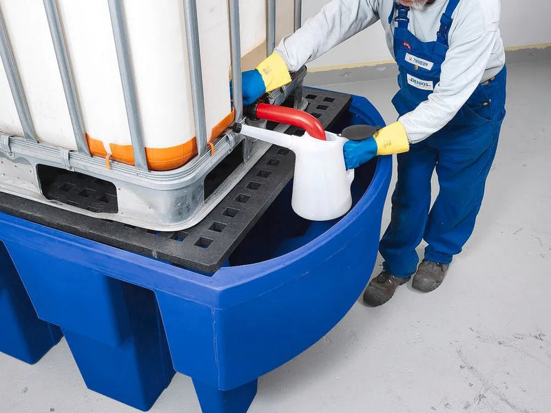 Midnight Blue Spill Pallet Classic-Line In Polyethylene (PE) for 1 IBC, With Dispensing Area and PE Grid