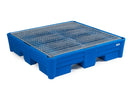 Steel Blue Spill Pallet Classic-Line In Polyethylene (PE) For 4 Drums, With Galvanised Grid