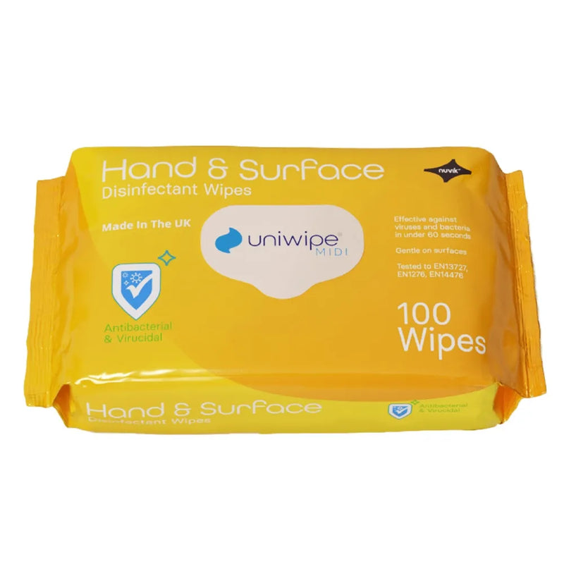 Uniwipe Hand & Surface Disinfectant Midi-Wipes – Pack of 100