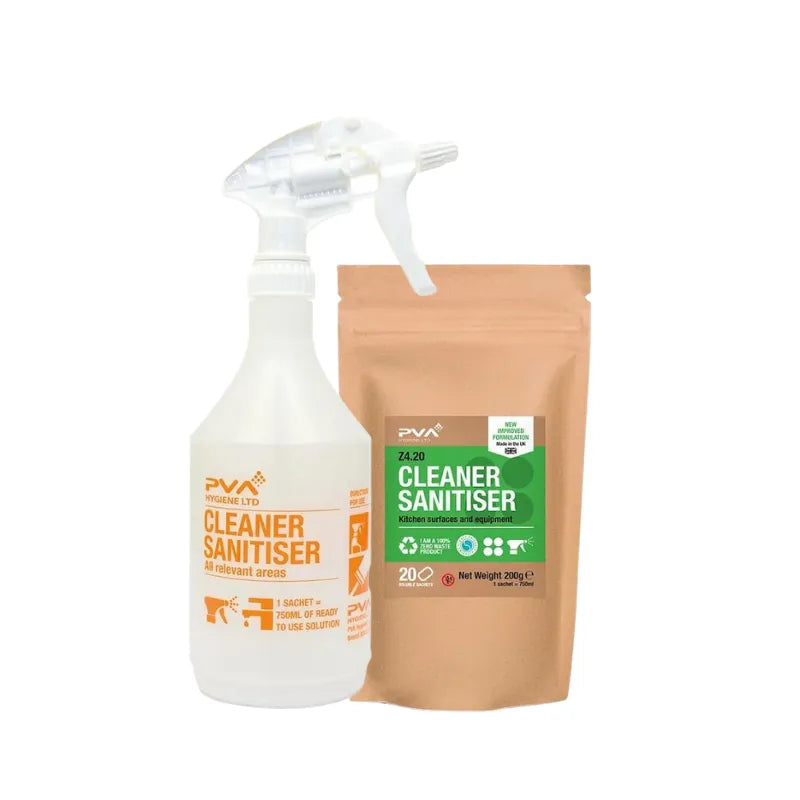 PVA Sanitiser Cleaner Starter Pack – 1no 750ml Trigger Spray & 20no Sachet