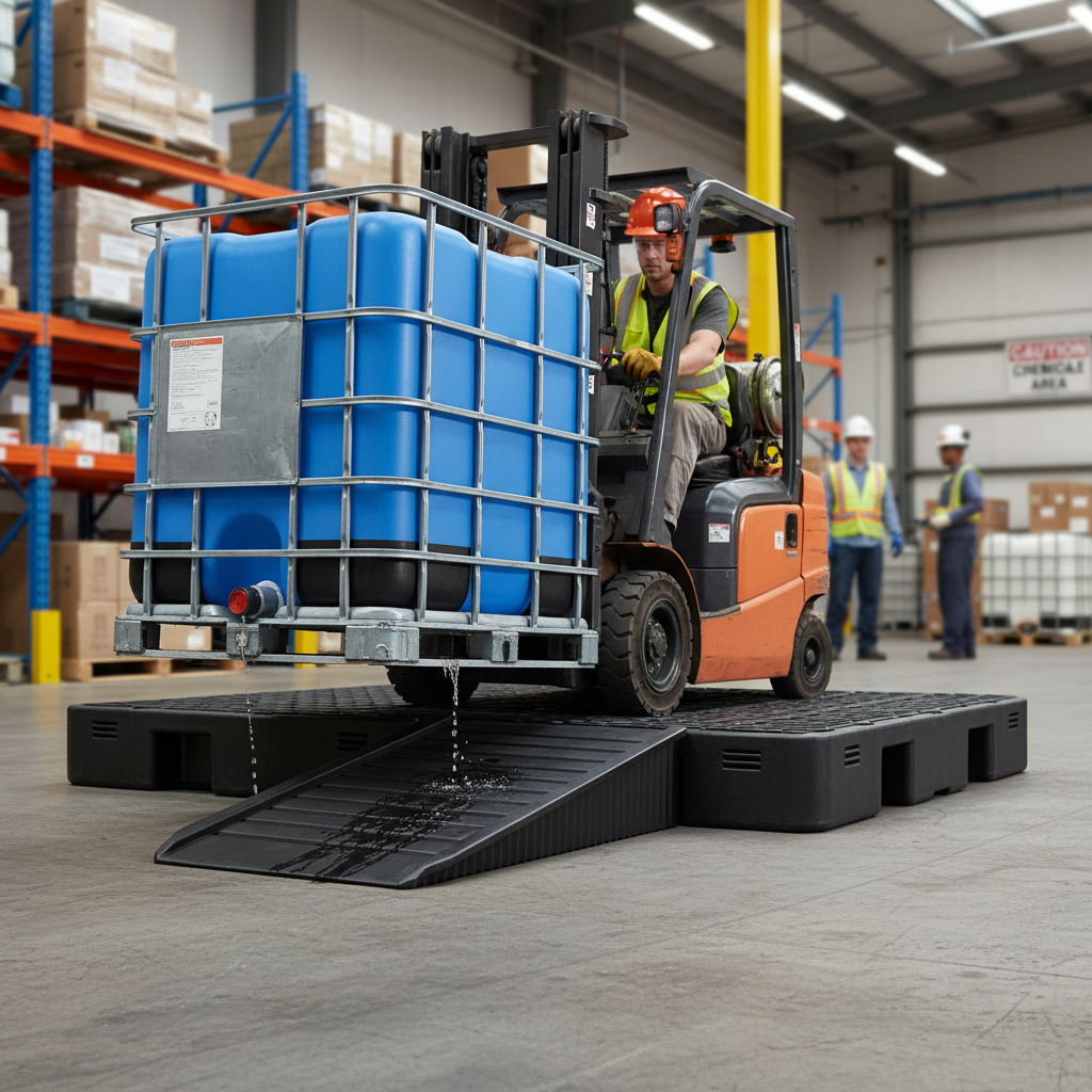Premium Heavy Duty Spill Pallet Ramp with 10 Degree Slope for Easy Acc