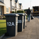 Premium Weatherproof Vinyl Stickers for Wheelie Bins - Self-Adhesive Letters & Numbers, 8cm High, White, One Sticker Per Sheet