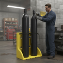 Premium Wall Mounted Gas Cylinder Stand for 2 Cylinders, Heavy Duty Non-Sparking Plastic Construction with Security Straps