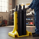 Premium Heavy Duty Gas Cylinder Stand for 4 Cylinders - Non-Sparking Plastic with Security Straps, Forkliftable Design