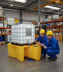 Premium Single IBC Spill Pallet with Dispensing Bucket - Heavy Duty Polyethylene for Safe Chemical Storage