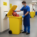 Premium 660 Litre Clinical Waste Bin with 4 Wheeled Maneuverability and Robust HDPE Material