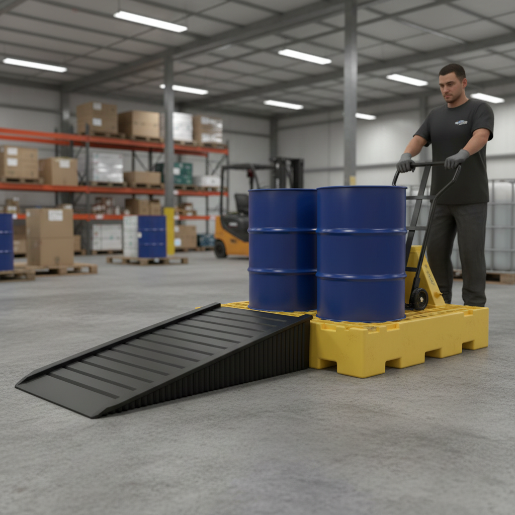 Premium Heavy Duty Spill Pallet Ramp with 10 Degree Slope for Easy Acc