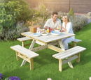Premium Square Picnic Table with Natural Finish, Seats Eight, and 35mm Parasol Hole for Outdoor Use