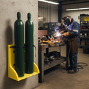 Premium Wall Mounted Gas Cylinder Stand for 2 Cylinders, Heavy Duty Non-Sparking Plastic Construction with Security Straps