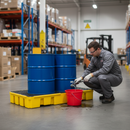 Heavy Duty 2 Drum Work Floor for Safe Storage and Spill Containment - Low Profile, High Chemical Resistance, and Removable Grid Design