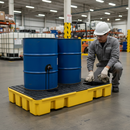 Heavy Duty 2 Drum Work Floor for Safe Storage and Spill Containment - Low Profile, High Chemical Resistance, and Removable Grid Design