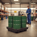 Premium Heavy Duty 4 Drum Spill Pallet for Outdoor Storage of 205 Litre Drums - Chemical Resistant and UV Stabilised