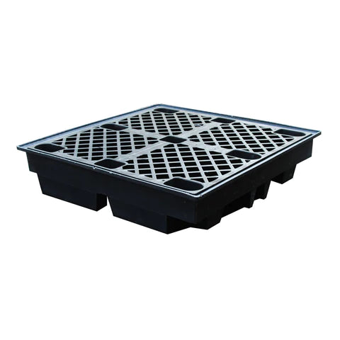 Black Recycled Low Profile Spill Pallet For 4 x 205ltr Drums