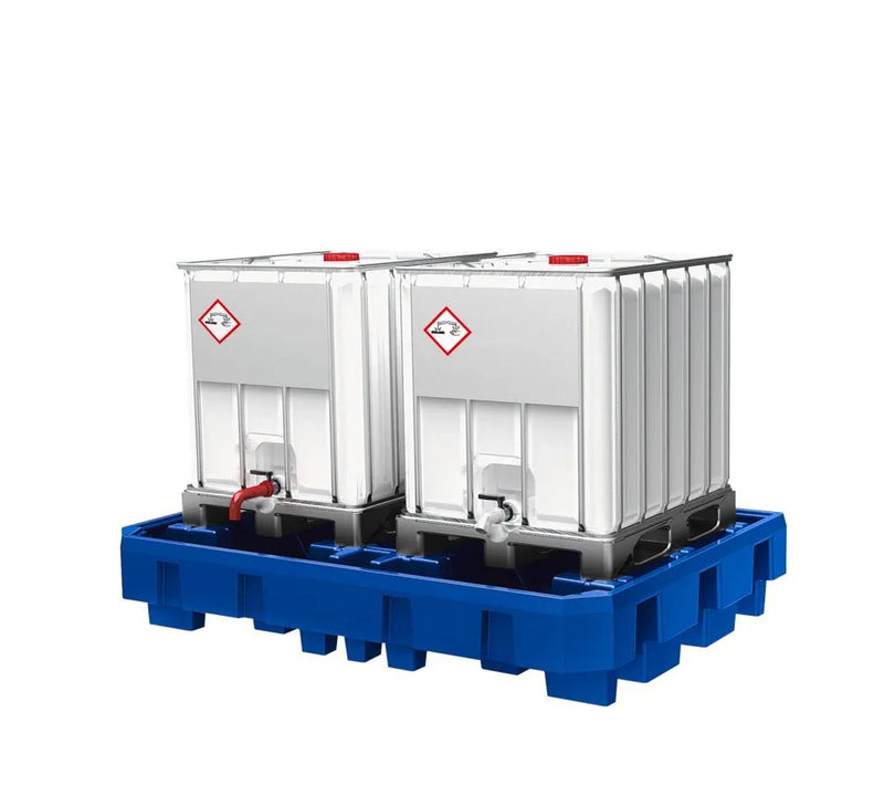 Midnight Blue Spill Pallet Classic-Line In Polyethylene (PE) For 2 IBCs, With Dispensing Area