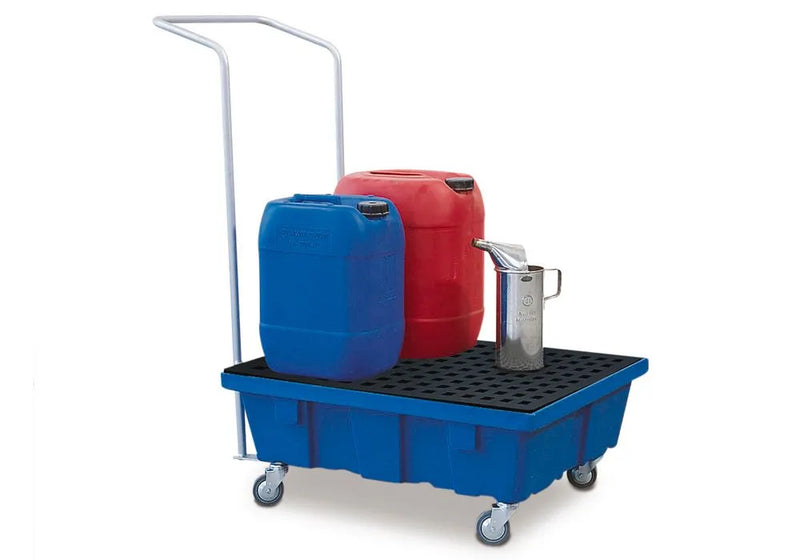 Gray Spill Tray For Small Containers Classic-Line In Polyethylene (PE) With Castors and PE Grid, 69 Litre