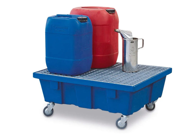 Dark Gray Spill Tray For Small Containers Classic-Line In Polyethylene (PE) With Castors, Galv. Grid, 69 Litre