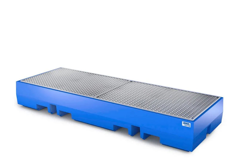 Royal Blue Spill Pallet Classic-Line In Polyethylene (PE) For 4 Drums, With Galvanised Grid