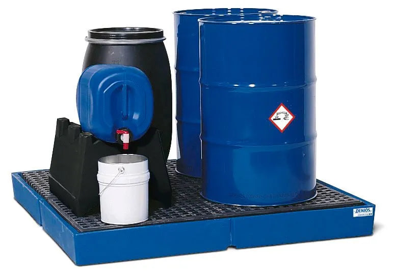 Midnight Blue Spill Pallet Classic-Line In Polyethylene (PE) For 4 Drums, With PE Grid