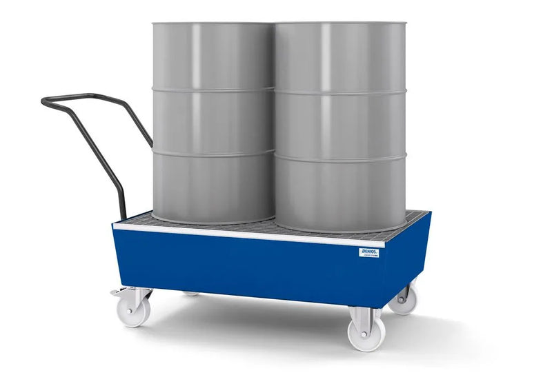 Dark Gray Mobile Spill Pallet Classic-Line In Steel For 2 x 205 l Drums, Painted, With Grid