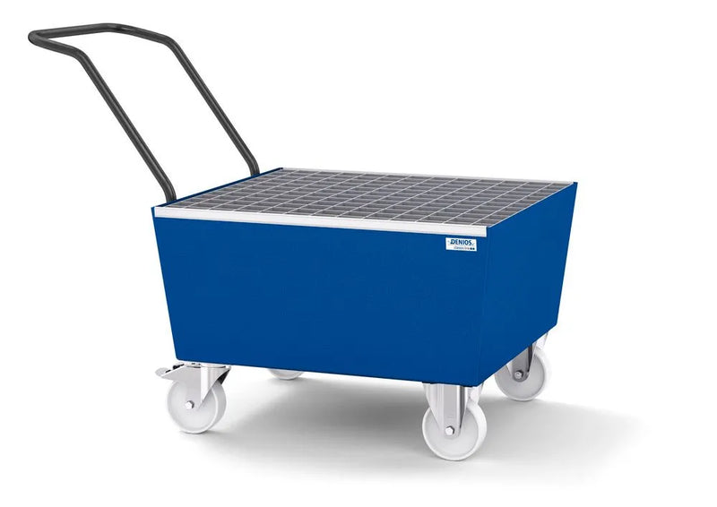 Dark Slate Blue Mobile Spill Pallet Classic-Line In Steel For 1 x 205 l Drum, Painted, With Grid