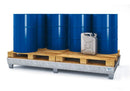 Gray Spill Pallet Classic-Line In Steel For 8 Drums, Galv., Access. Underneath With Grid