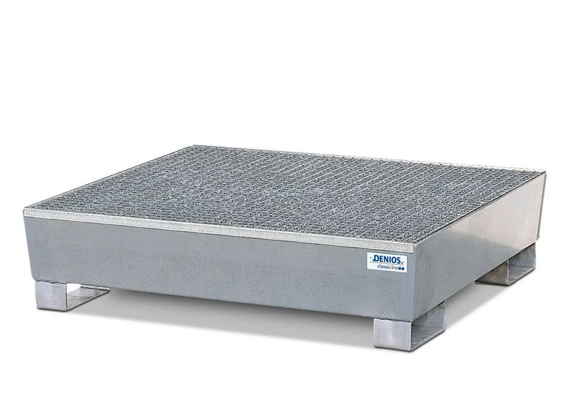 Dark Gray Spill Pallet Classic-Line In Steel For 4 Drums, Galv., Access. Underneath With Grid