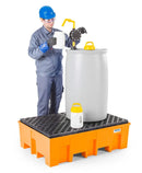Light Gray Spill Pallet Base-Line In Polyethylene (PE) for 2 Drums, With PE Grid