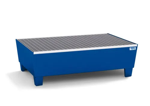 Midnight Blue Spill Pallet Classic-Line In Steel For 2 Drums, Painted, Access. Underneath, With Grid