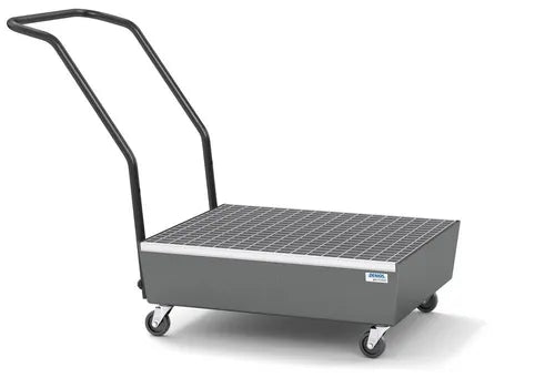 Dim Gray Mobile Spill Pallet Pro-Line In Steel For 2 x 60 l Drums, Galvanised, With Grid, Elec. Cond.