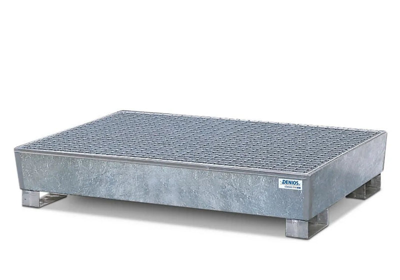 Dark Gray Spill Pallet Classic-Line In Steel For 4 Drums, Galv., Access. Underneath With Grid