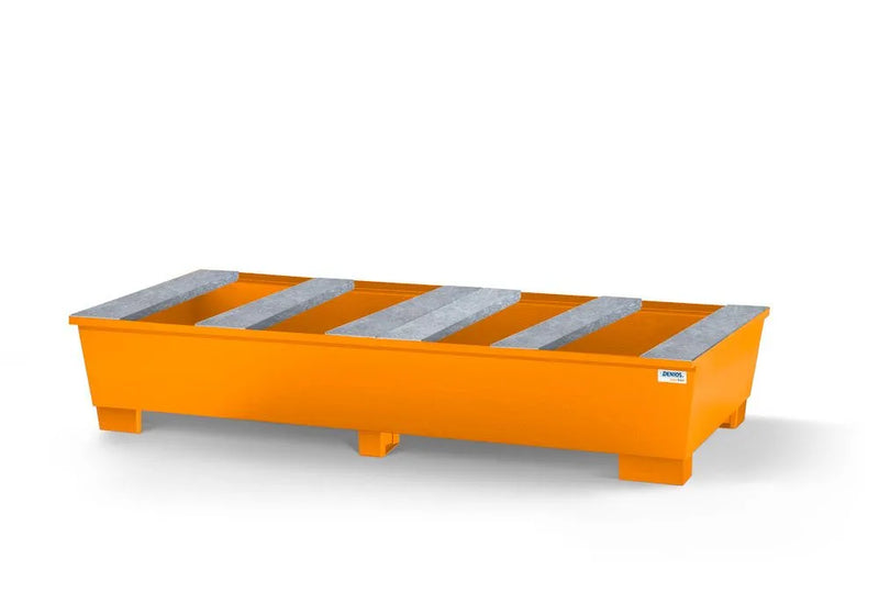 Dark Orange Spill Pallet Base-Line In Steel For 2 IBC, Painted, Support Profile