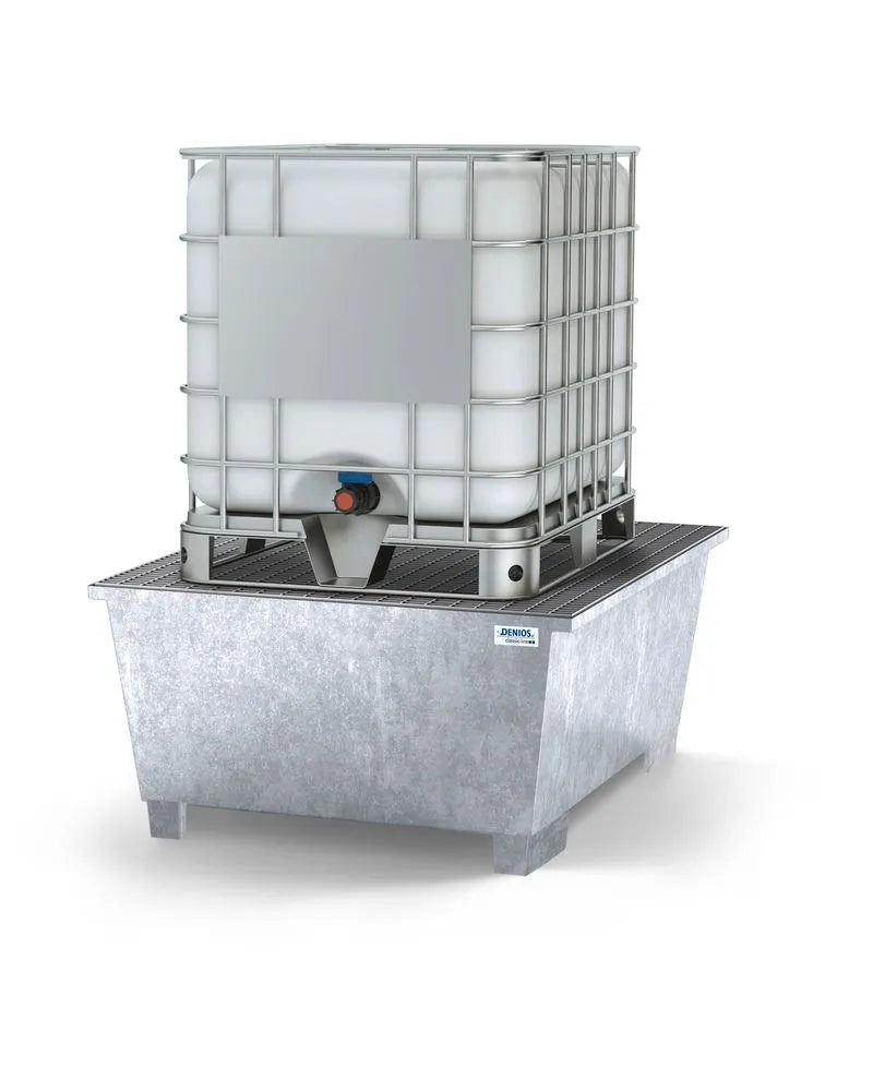 Gray Spill Pallet Classic-Line In Steel With Dispensing Area For 1 IBC, Galvanised, Grid