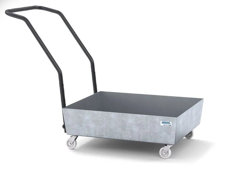 Gray Mobile Spill Pallet Classic-Line In Steel For 1 x 60 l Drum, Galvanised, No Grid