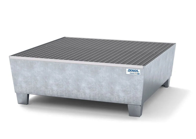 Gray Spill Pallet Classic-Line In Steel For 4 Drums, Galv., Access. Underneath With Grid