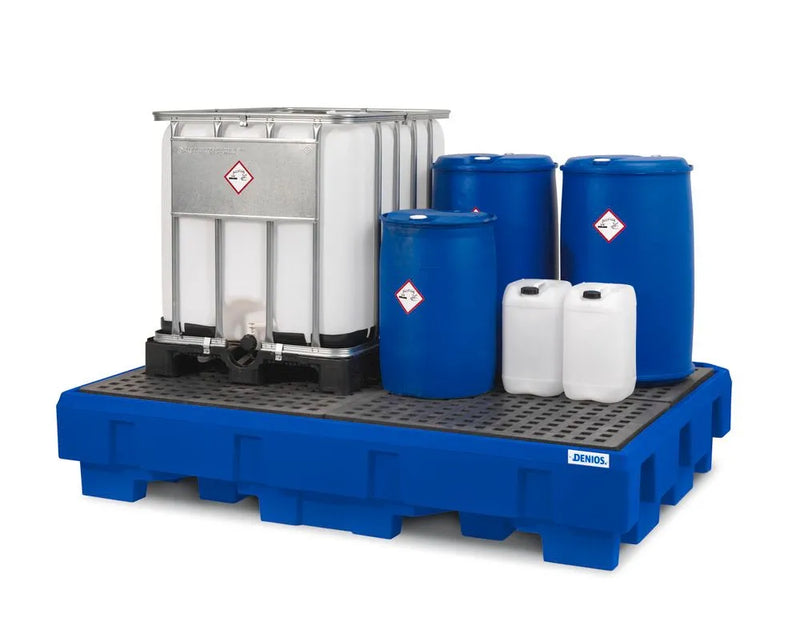 Light Gray Spill Pallet Classic-Line In Polyethylene (PE) For 2 IBCs, With Dispensing Area and PE Grid