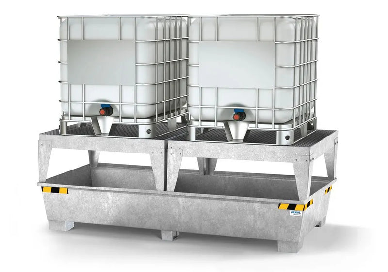 Light Gray Spill Pallet Pro-Line In Steel For 2 IBCs, Galvanised, 2 Dispensing Platforms