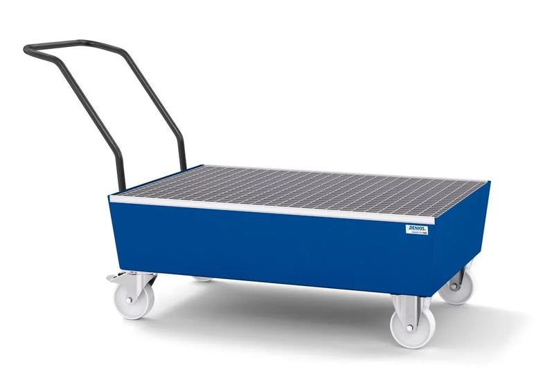 Midnight Blue Mobile Spill Pallet Classic-Line In Steel For 2 x 205 l Drums, Painted, With Grid